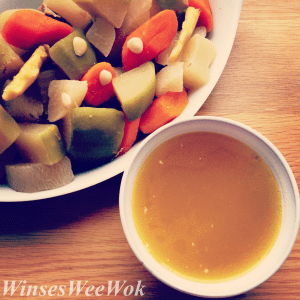 Red carrots,Green, white radish soup